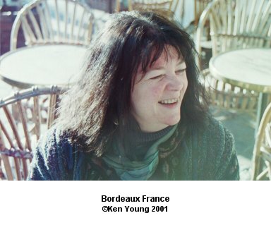 Claire in a cafe in Bordeaux, France. There are no links to or from this image. &copy;2002 - Ken Young