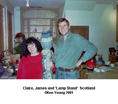 Claire and James with the Lamp Stand brought from Brussels.  There is a long and funny story behind this picture. There are no links to or from this image. &copy;2001 - Ken Young