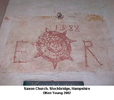 Inside the Saxon Church a motif of Queen Elizabeth 1, 1588 Stockbridge, Hampshire, England. There are no links to or from this image. &copy;2002 - Ken Young